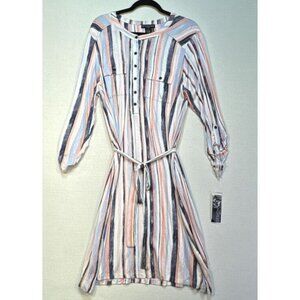 Design 365 Womens Button Down Shirt Dress Size 1X Blue White Peach Striped